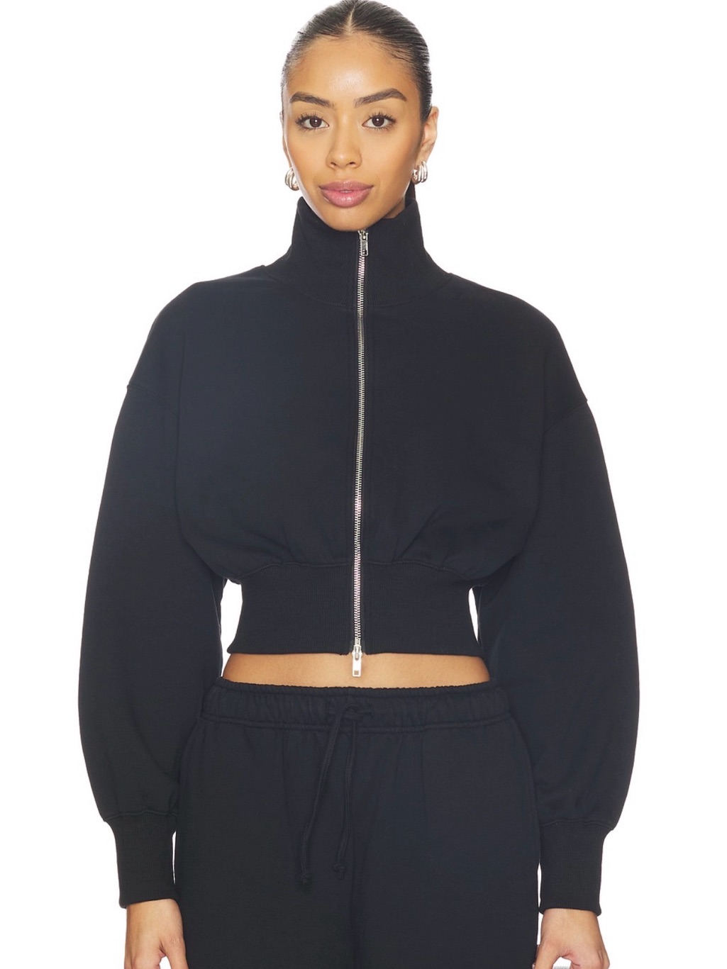 Superdown Branka Black Cropped Zip-Up Jacket